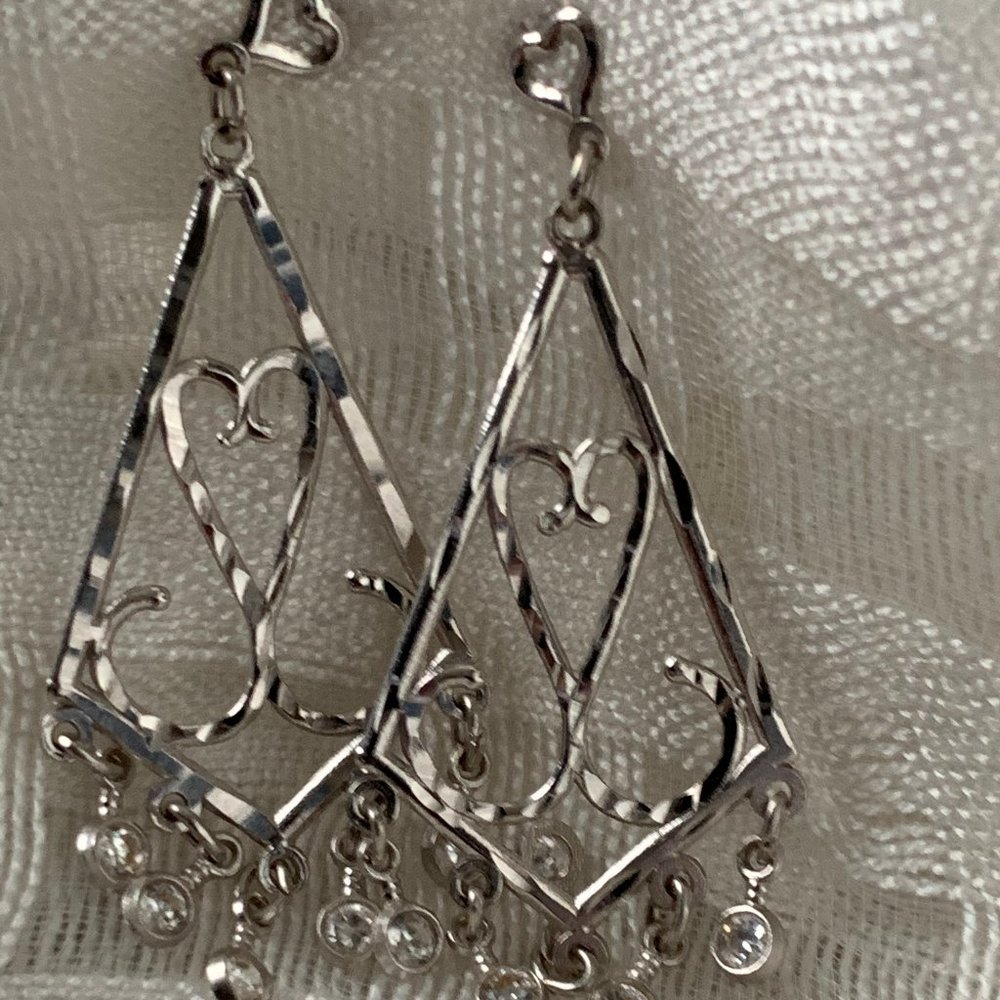 14K WG Diamond Cut Filigree Chandelier Earrings